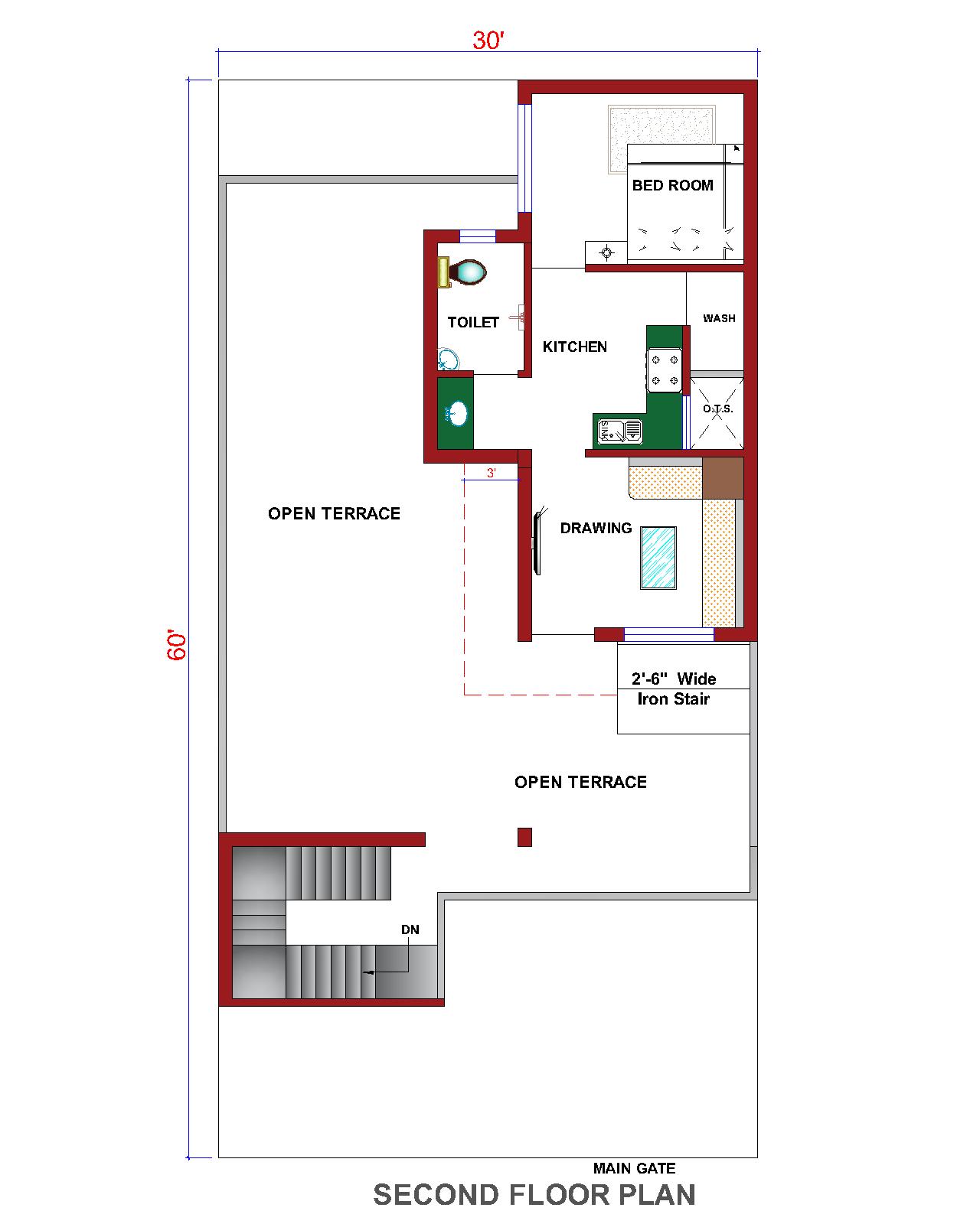 Triplex Floor Design Second Floor Plan - 1800 Sqft