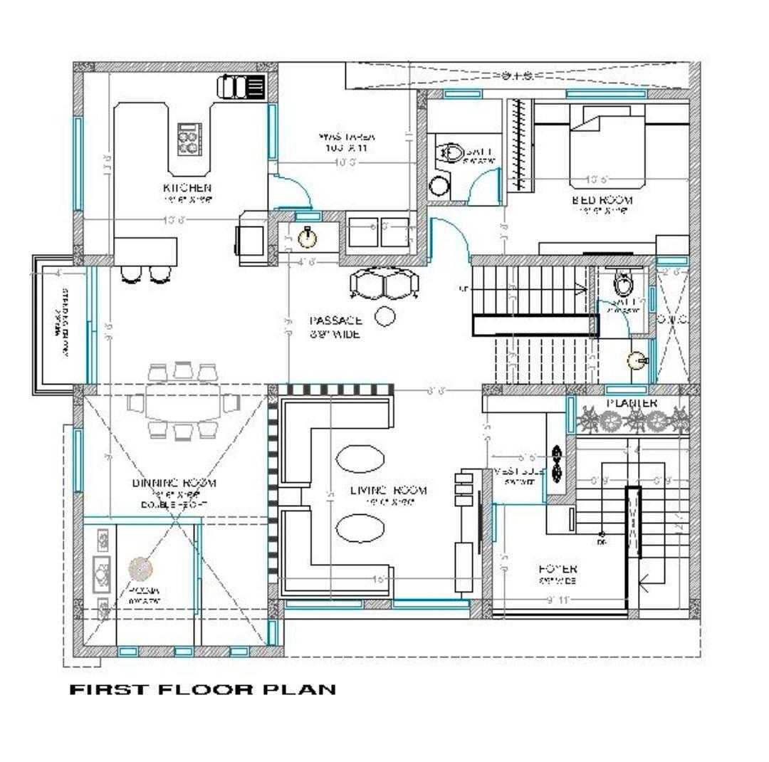 3 Storey House Design First Floor Plan - 1848 Sqft