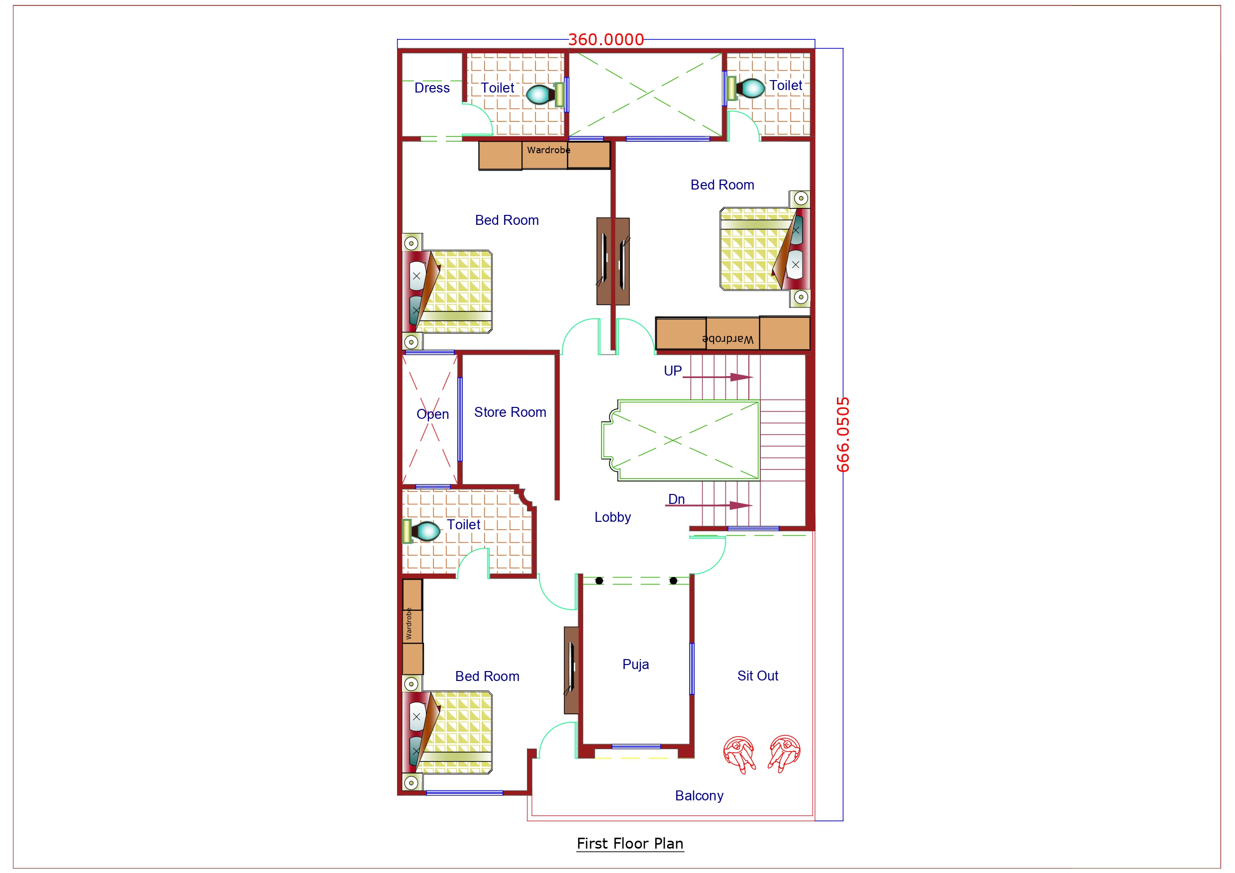 Double Floor House Design First Floor Plan - 1950 Sqft