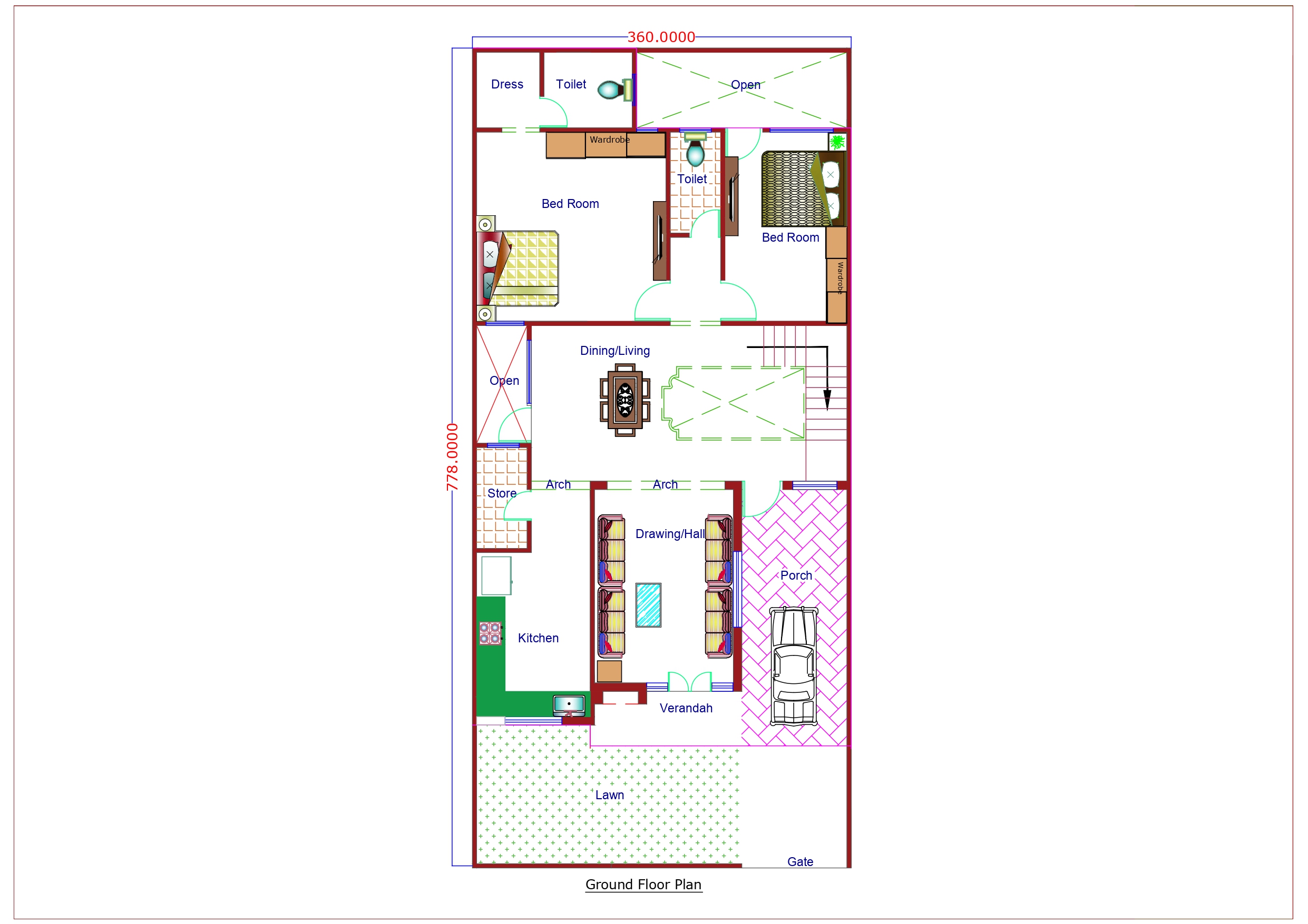 Double Floor House Design Ground Floor Plan - 1950 Sqft