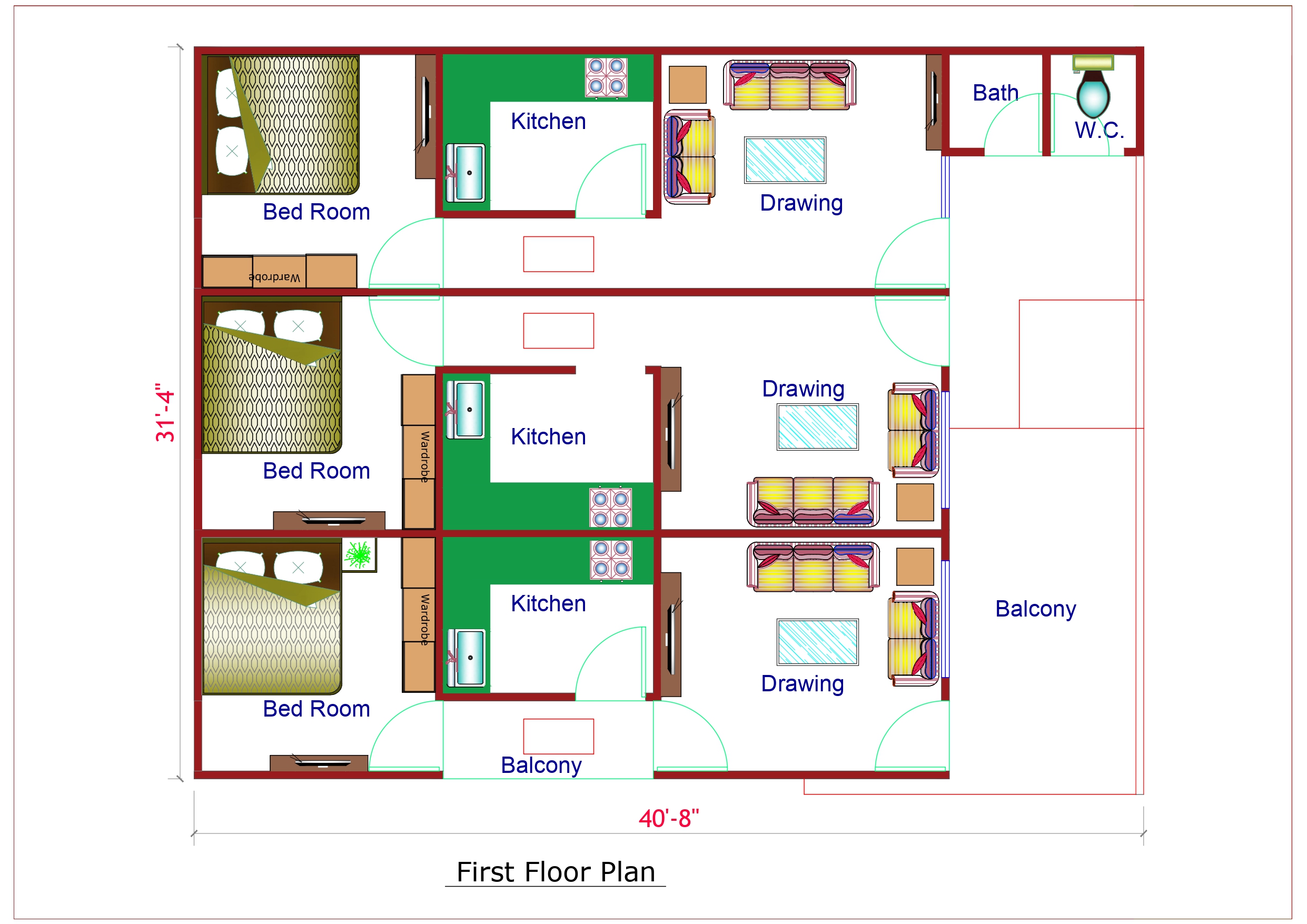 Double Story House Design First Floor Plan - 2000 Sqft