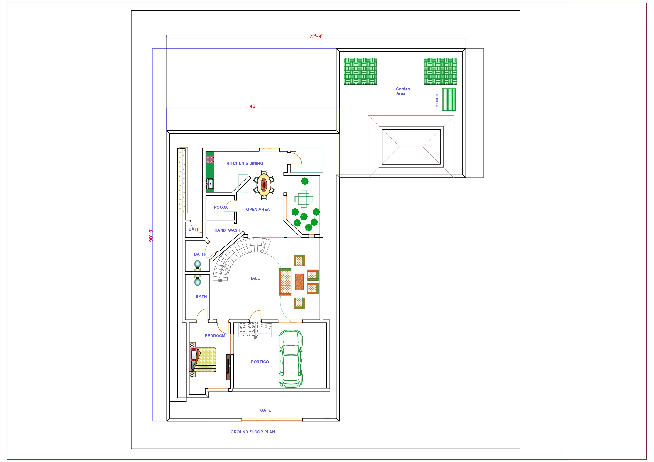 3 Floor House Design Ground Floor Plan - 3600 Sqft