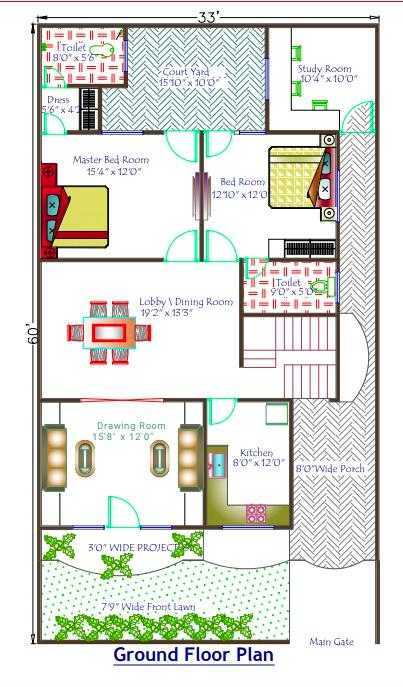 Two Floor House Design Ground Floor Plan - 2000 Sqft