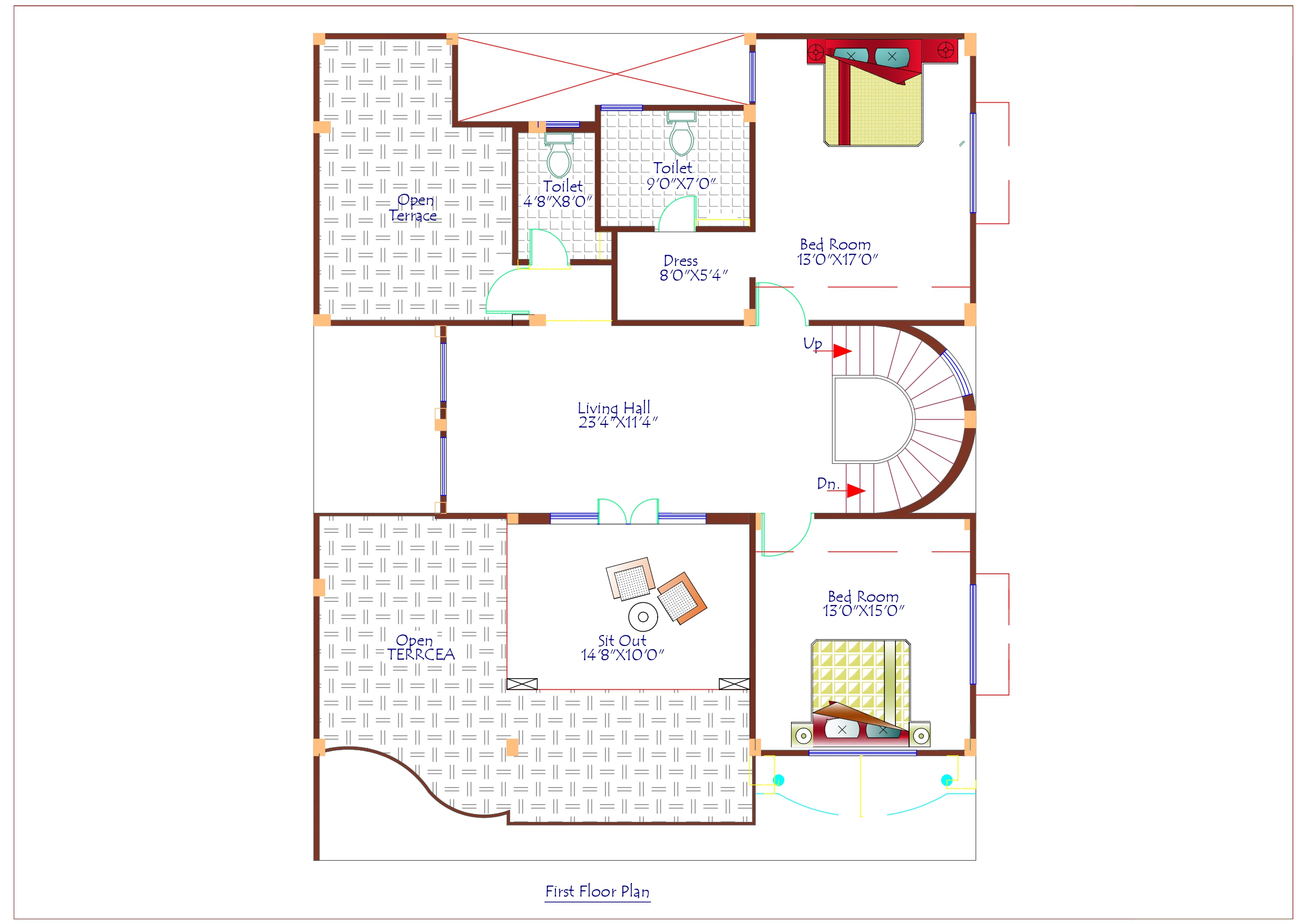 Luxurious Duplex House Design First Floor Plan - 2000 Sqft