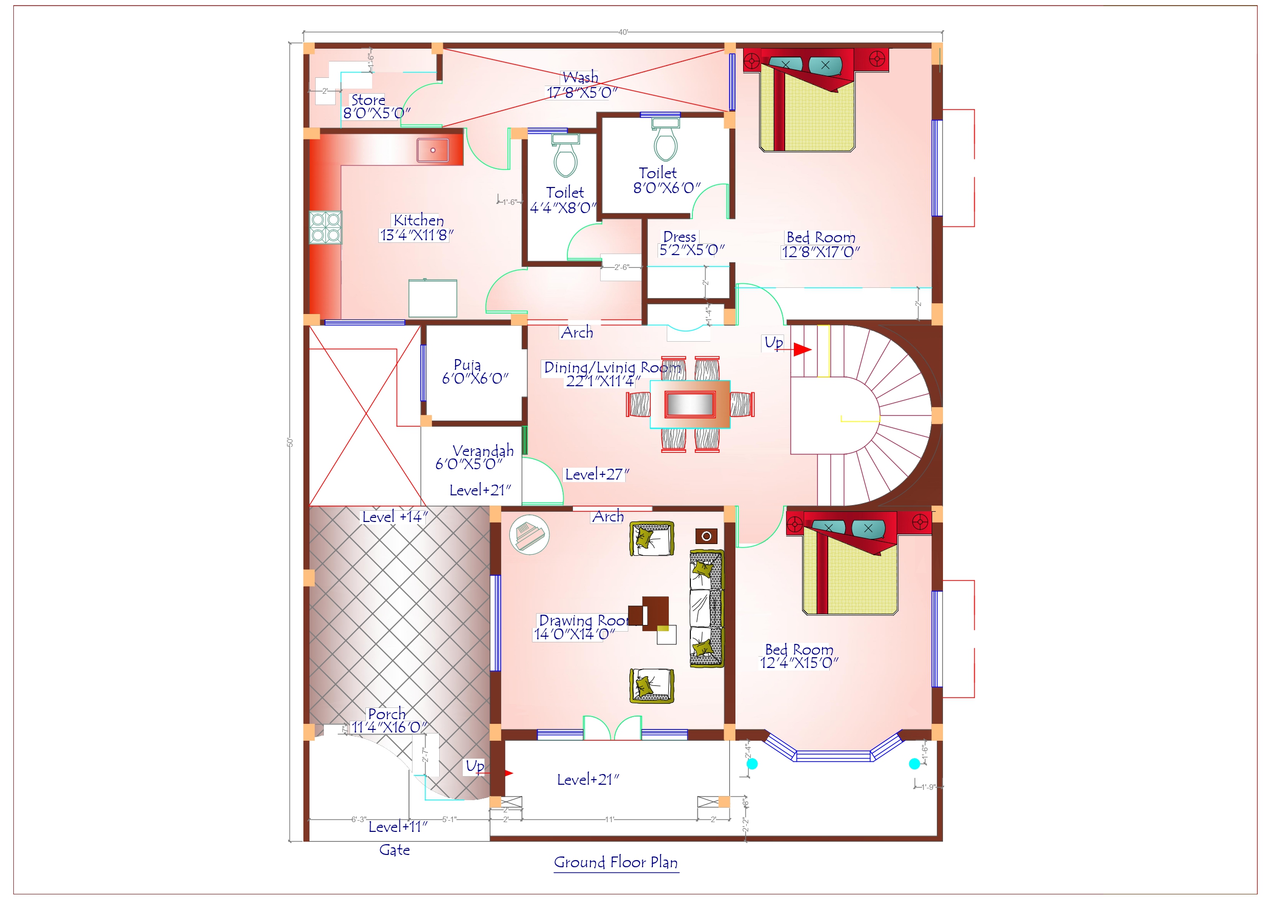 Luxurious Duplex House Design Ground Floor Plan - 2000 Sqft