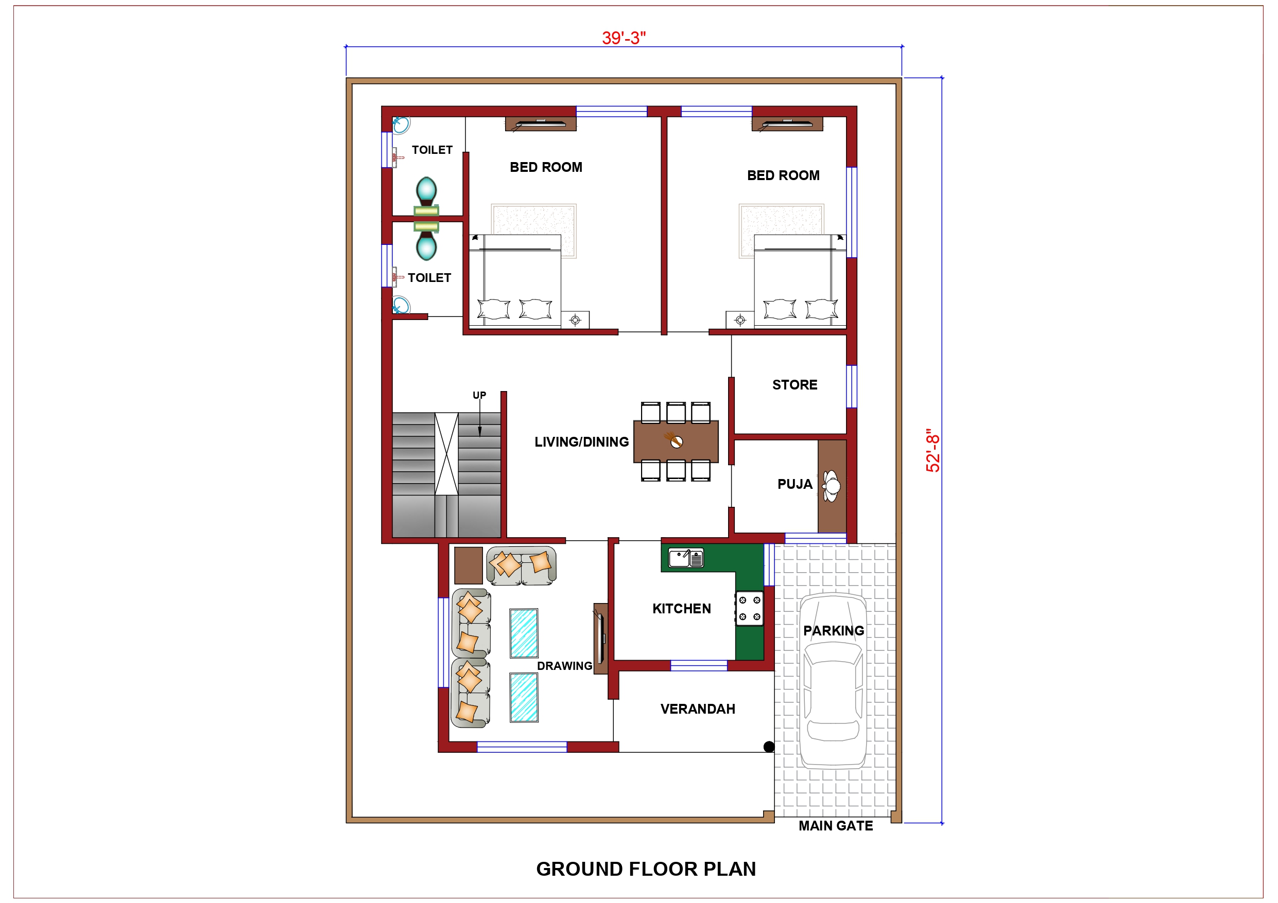 Single Floor House Design Ground Floor Plan - 2028 Sqft