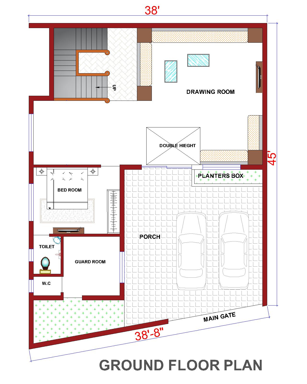 Triple Storey House Design Ground Floor Plan - 2400 Sqft